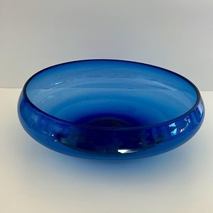 MCM Vintage Murano Art Glass Bowl Cobalt Blue Bubbles Handblown Fruit Decor